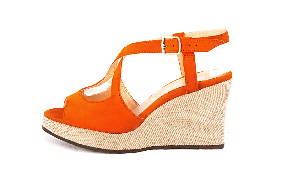 Women's clementine orange elegant cross straps sandals. .  - Profile view